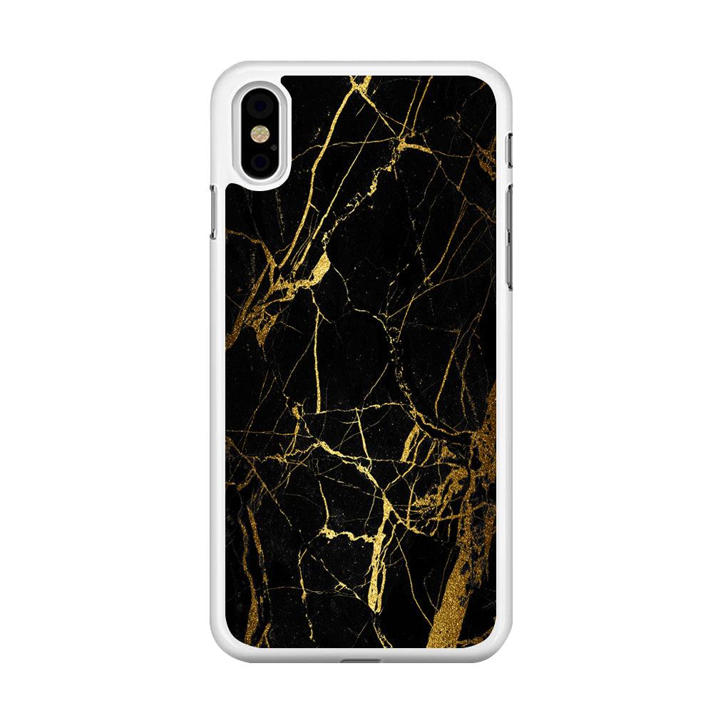 Marble Pattern Black and Gold iPhone X Case-Rubber / White (2D Case)-Xtracase