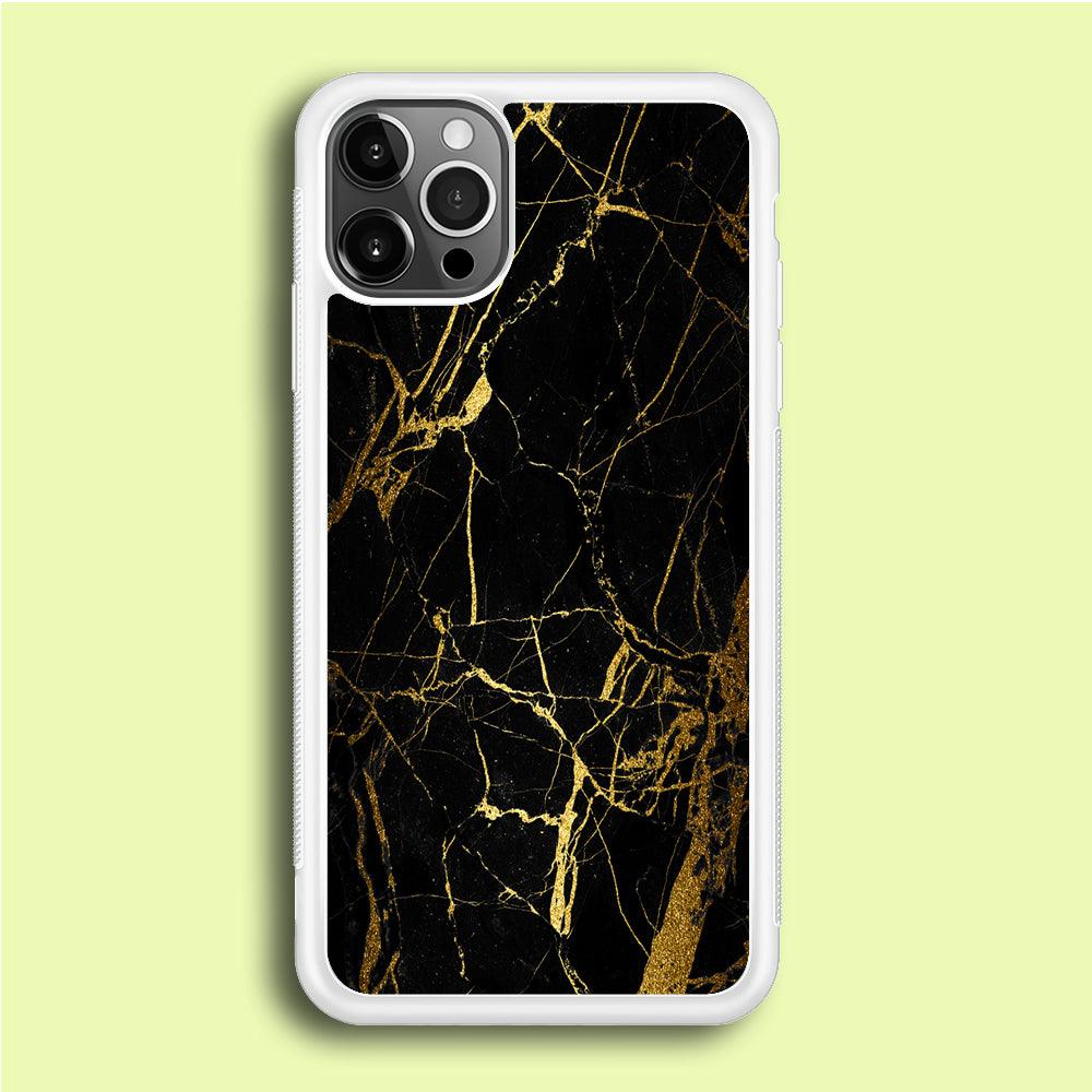 Marble Pattern Black and Gold iPhone 12 Pro Case-Rubber / White (2D Case)-Xtracase