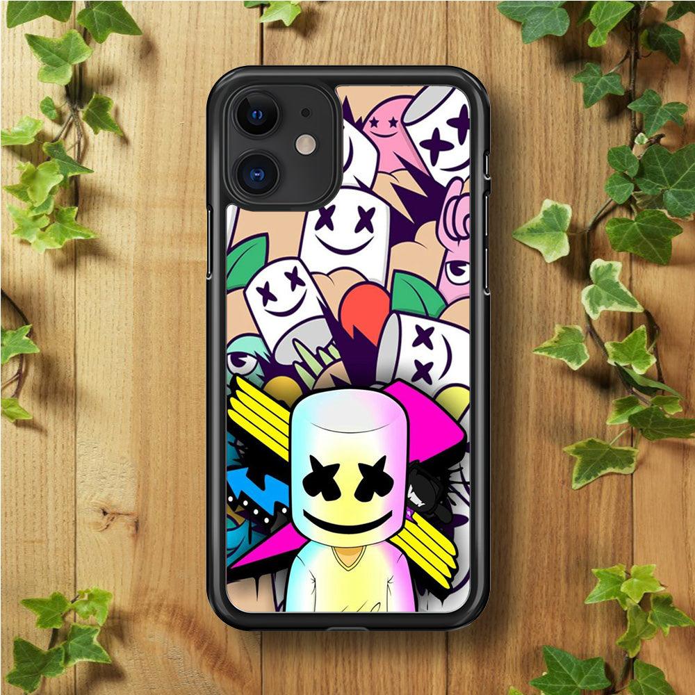 Marshmello Art iPhone 11 Case-Rubber / Black (2D Case)-Xtracase