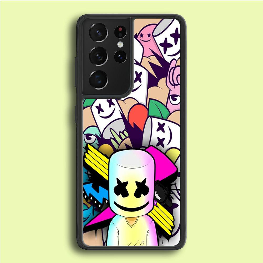 Marshmello Art Samsung Galaxy S21 Ultra Case-Rubber / White (2D Case)-Xtracase