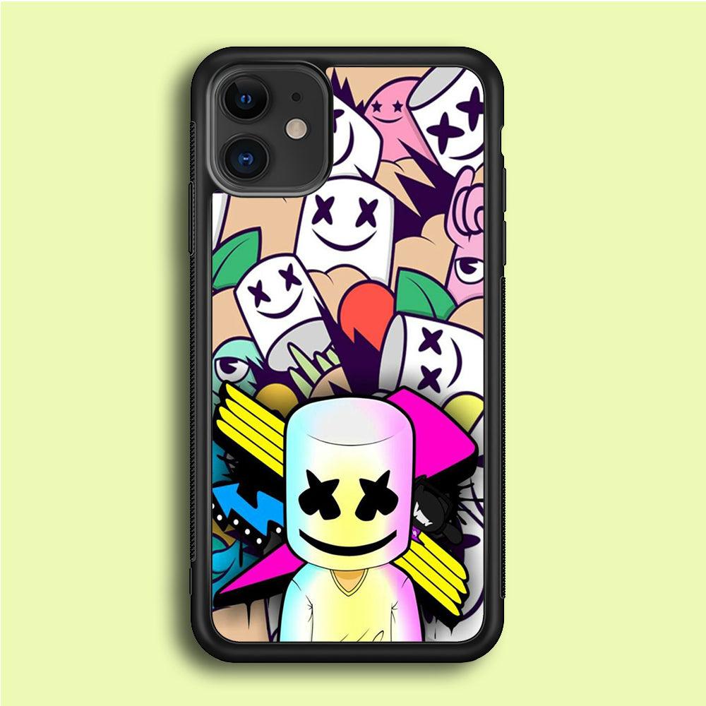 Marshmello Art iPhone 12 Case-Rubber / Black (2D Case)-Xtracase