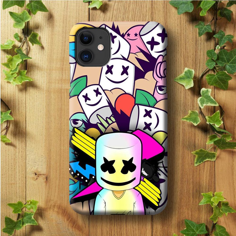 Marshmello Art iPhone 11 Case-Plastic / Full Wrap (3D Case)-Xtracase