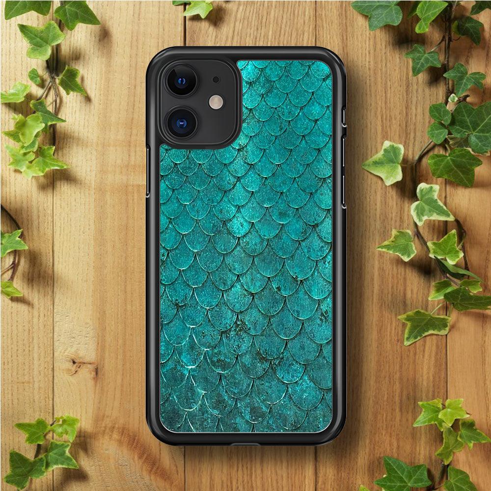 Mermaid Scale Green Luxury iPhone 11 Case-Rubber / Black (2D Case)-Xtracase