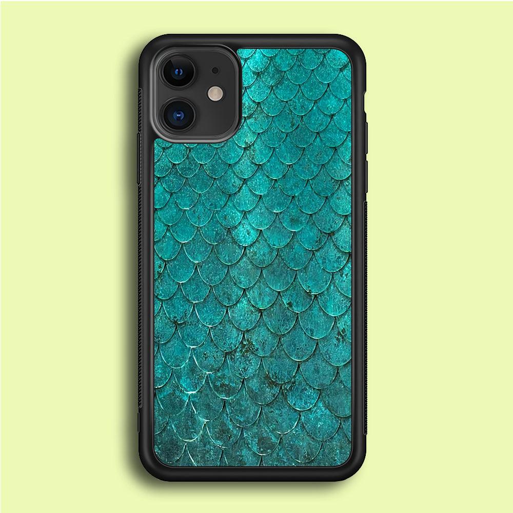 Mermaid Scale Green Luxury iPhone 12 Case-Rubber / Black (2D Case)-Xtracase