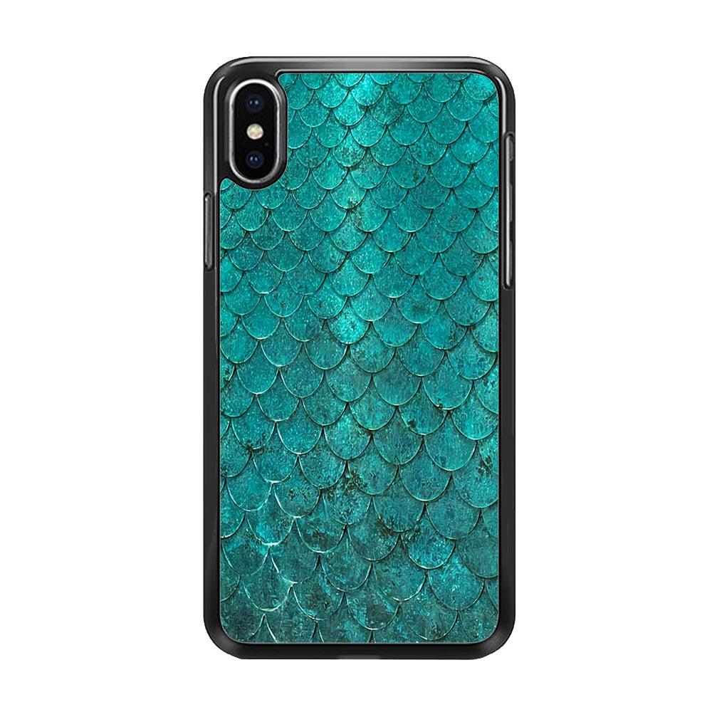 Mermaid Scale Green Luxury iPhone X Case-Rubber / Black (2D Case)-Xtracase