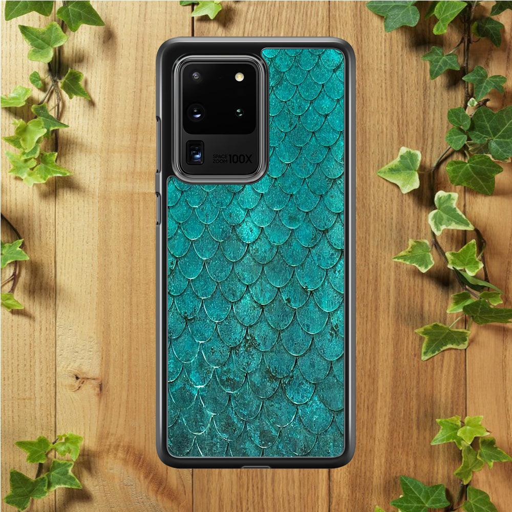 Mermaid Scale Green Luxury Samsung Galaxy S20 Ultra Case-Rubber / White (2D Case)-Xtracase