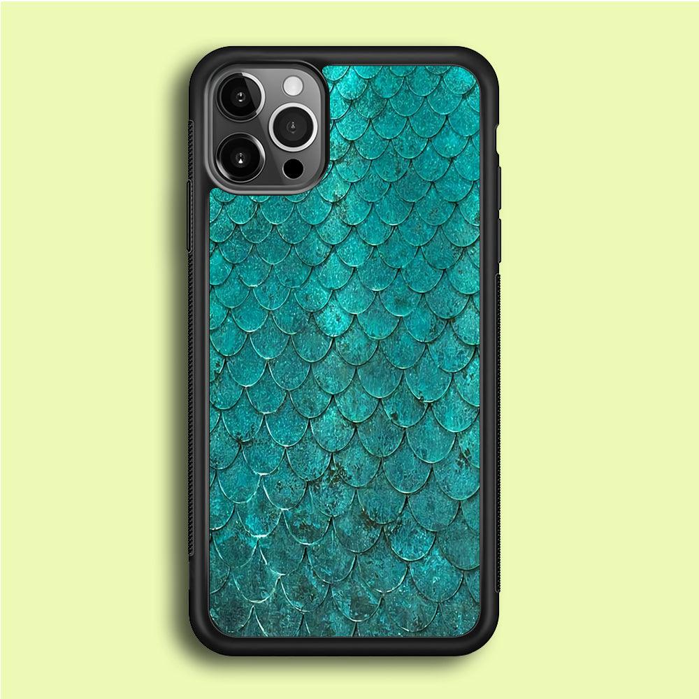Mermaid Scale Green Luxury iPhone 12 Pro Max Case-Rubber / Black (2D Case)-Xtracase