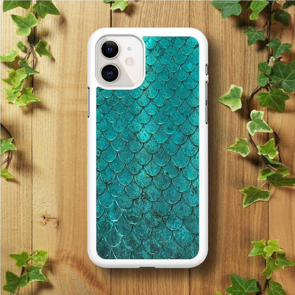 Mermaid Scale Green Luxury iPhone 11 Case-Rubber / White (2D Case)-Xtracase