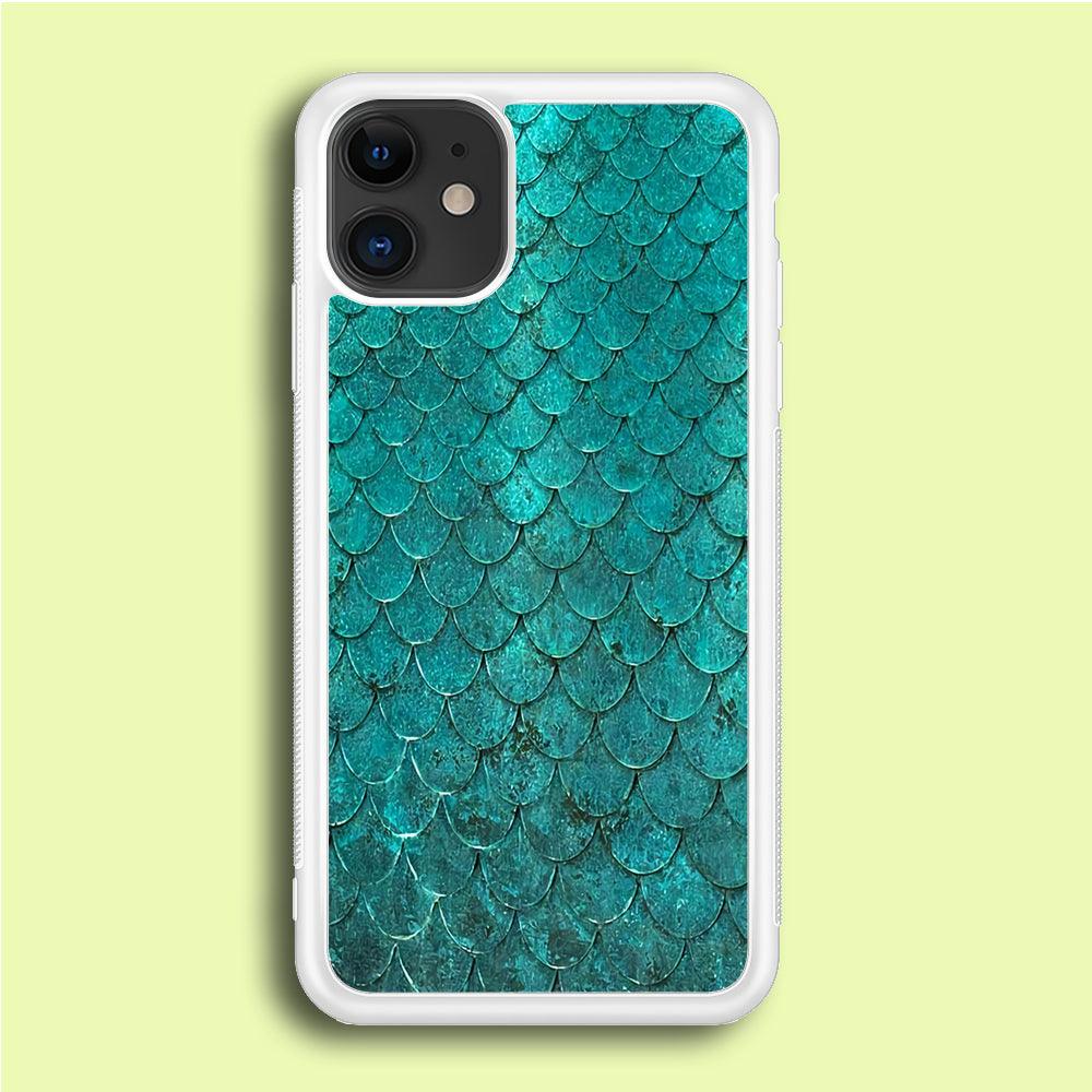 Mermaid Scale Green Luxury iPhone 12 Case-Rubber / White (2D Case)-Xtracase