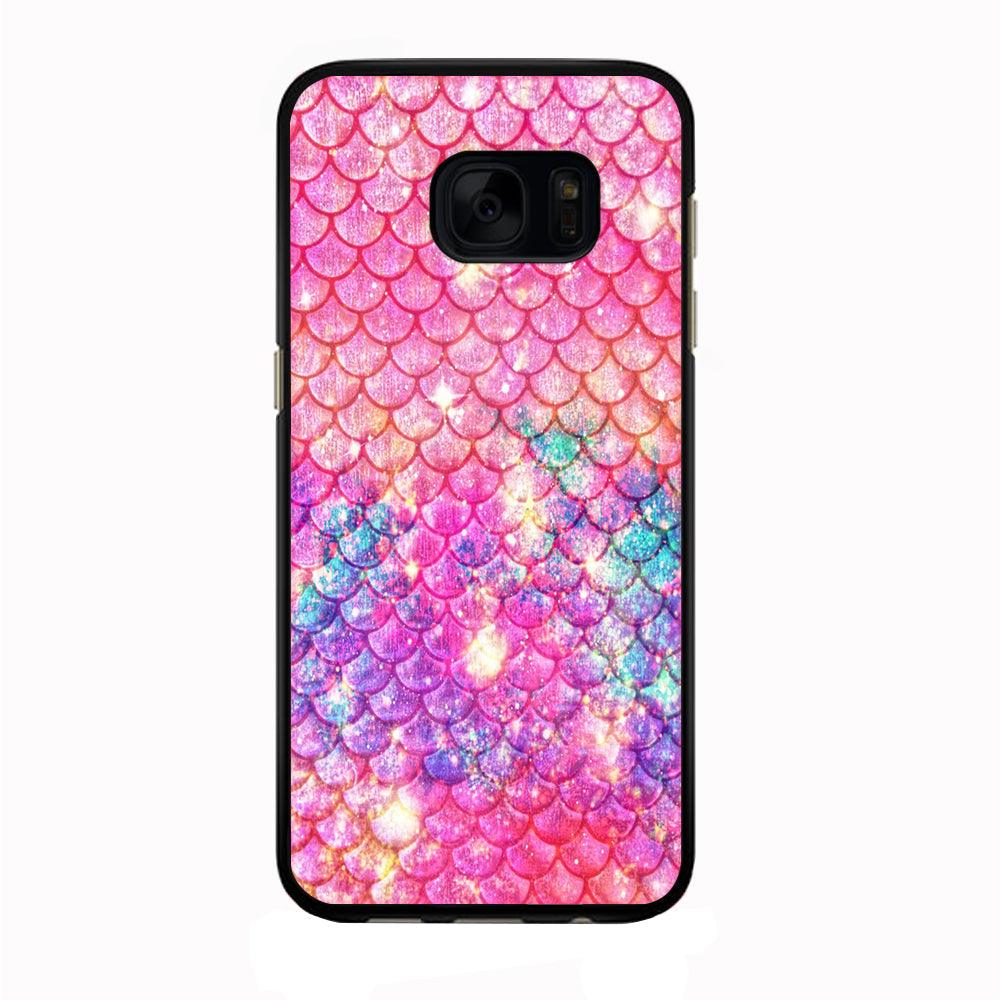 Mermaid Scale Pink Luxury Samsung Galaxy S7 Edge Case-Rubber / Black (2D Case)-Xtracase