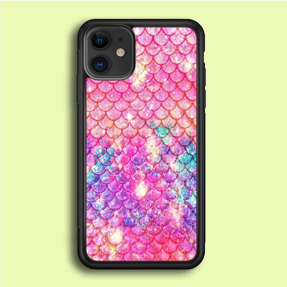 Mermaid Scale Pink Luxury iPhone 12 Case-Rubber / Black (2D Case)-Xtracase