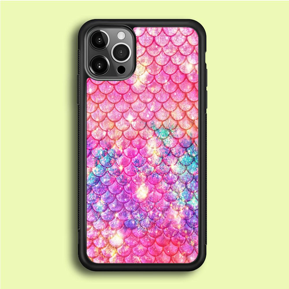 Mermaid Scale Pink Luxury iPhone 12 Pro Case-Rubber / Black (2D Case)-Xtracase