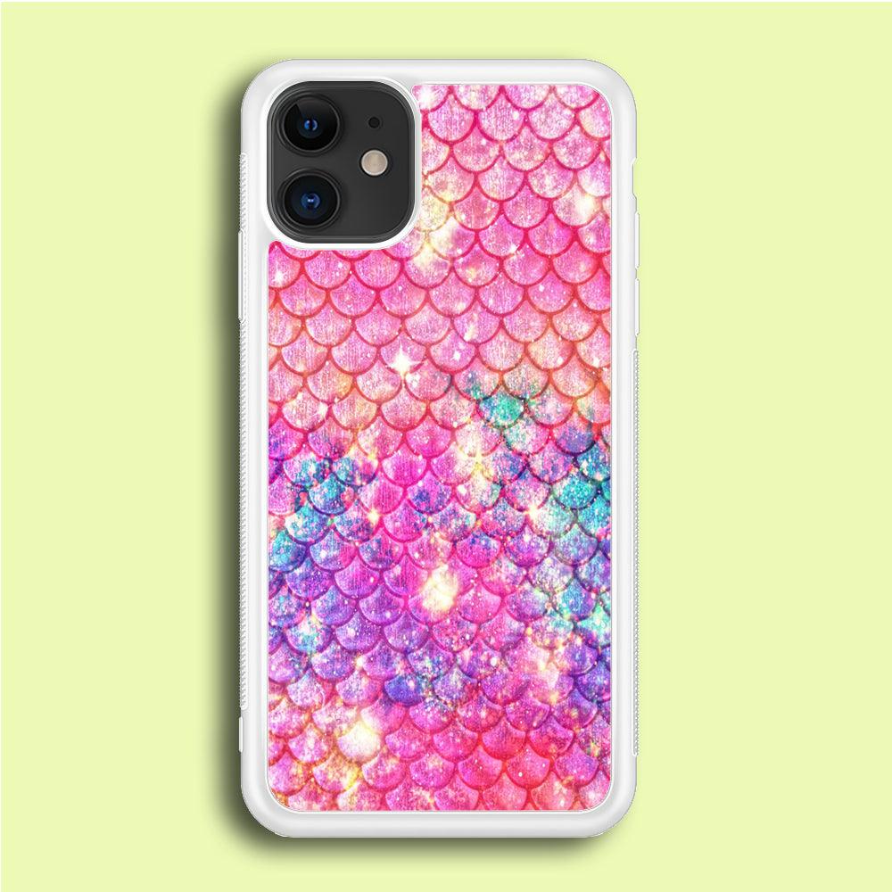 Mermaid Scale Pink Luxury iPhone 12 Case-Rubber / White (2D Case)-Xtracase