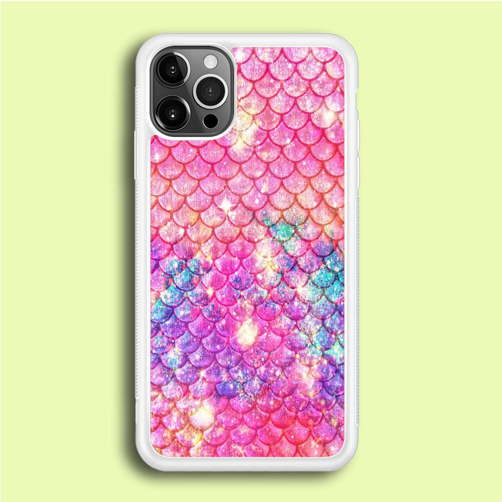 Mermaid Scale Pink Luxury iPhone 12 Pro Case-Rubber / White (2D Case)-Xtracase