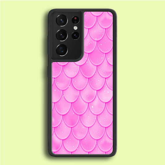 Mermaid Scale Pink Samsung Galaxy S21 Ultra Case-Rubber / White (2D Case)-Xtracase