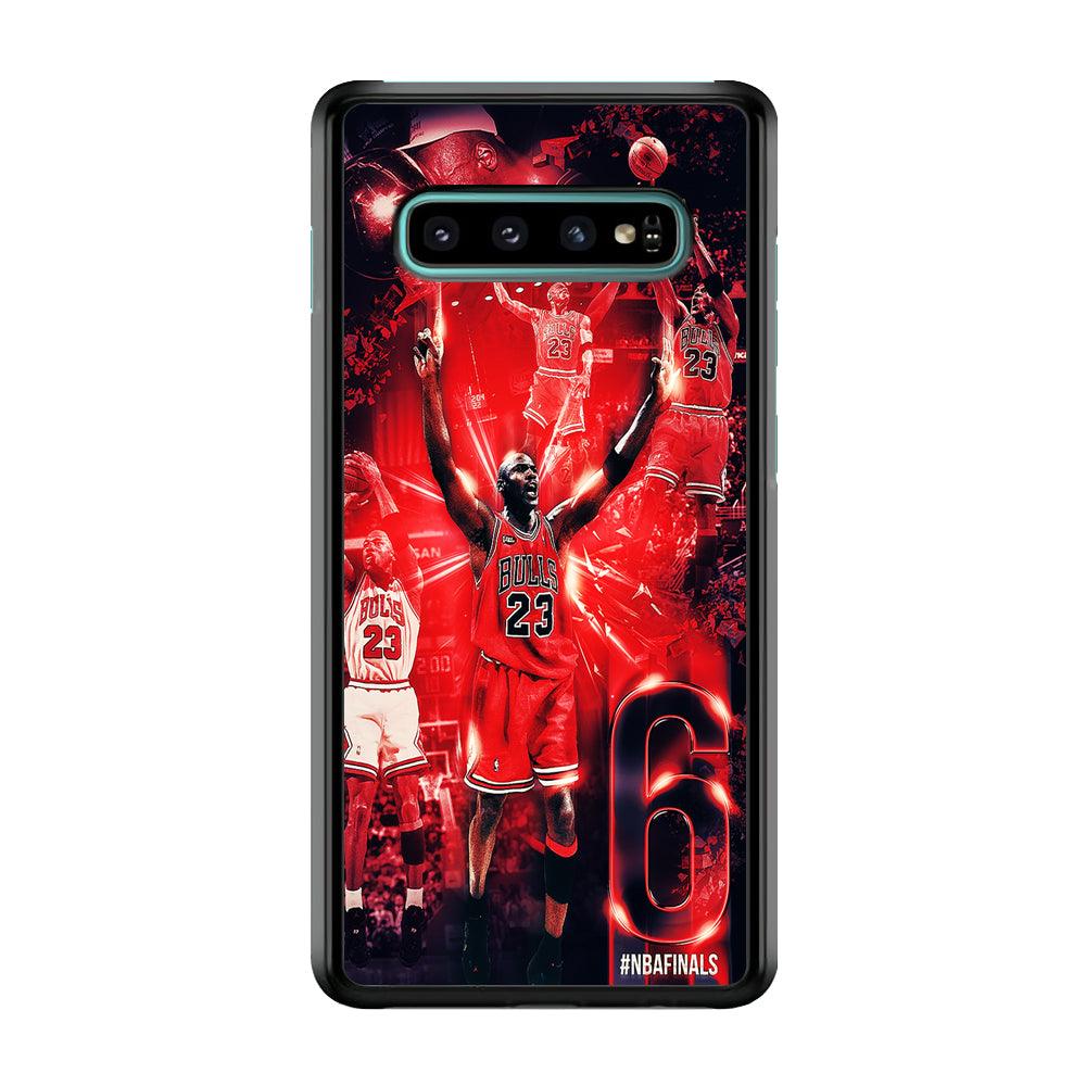 Michael Jordan 6th Championship Samsung Galaxy S10 Plus Case-Rubber / White (2D Case)-Xtracase