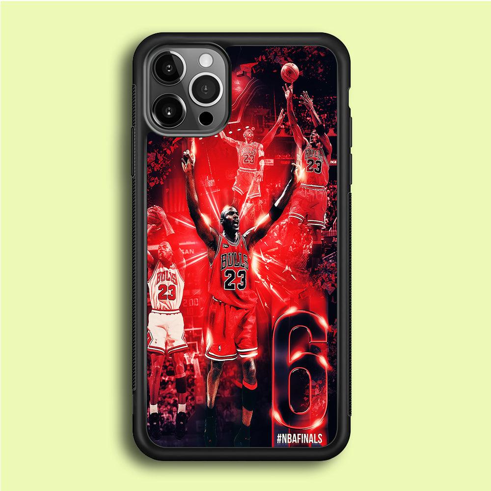 Michael Jordan 6th Championship iPhone 12 Pro Max Case-Rubber / Black (2D Case)-Xtracase