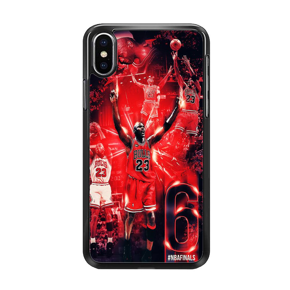 Michael Jordan 6th Championship iPhone Xs Case-Rubber / Black (2D Case)-Xtracase
