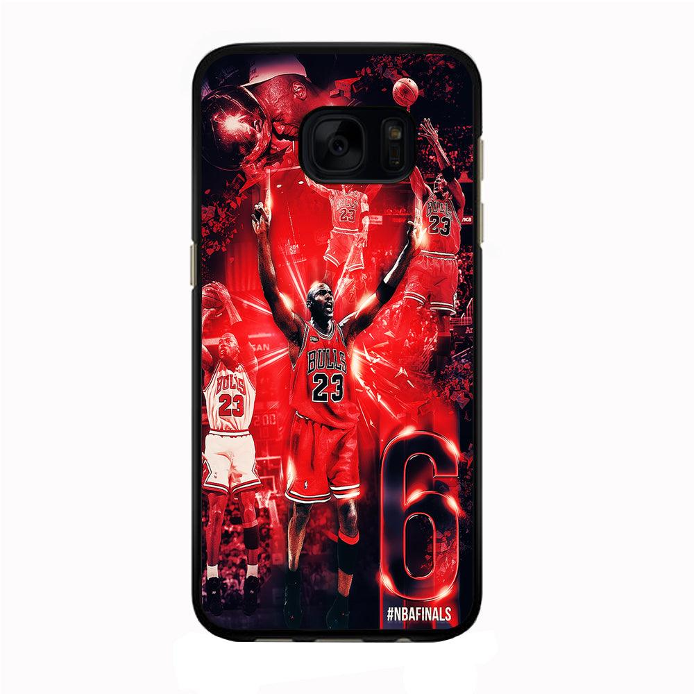 Michael Jordan 6th Championship Samsung Galaxy S7 Edge Case-Rubber / Black (2D Case)-Xtracase