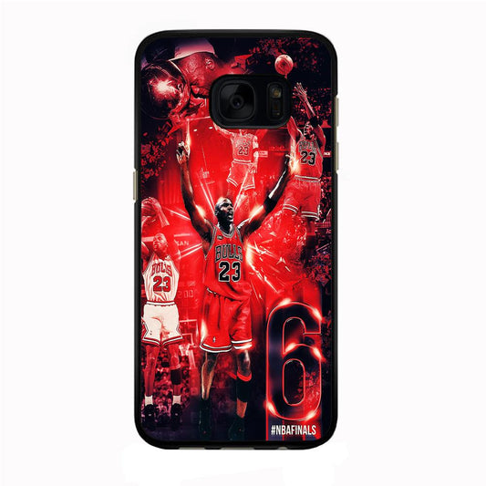 Michael Jordan 6th Championship Samsung Galaxy S7 Edge Case-Rubber / Black (2D Case)-Xtracase