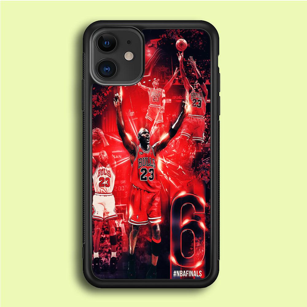 Michael Jordan 6th Championship iPhone 12 Mini Case-Rubber / Black (2D Case)-Xtracase