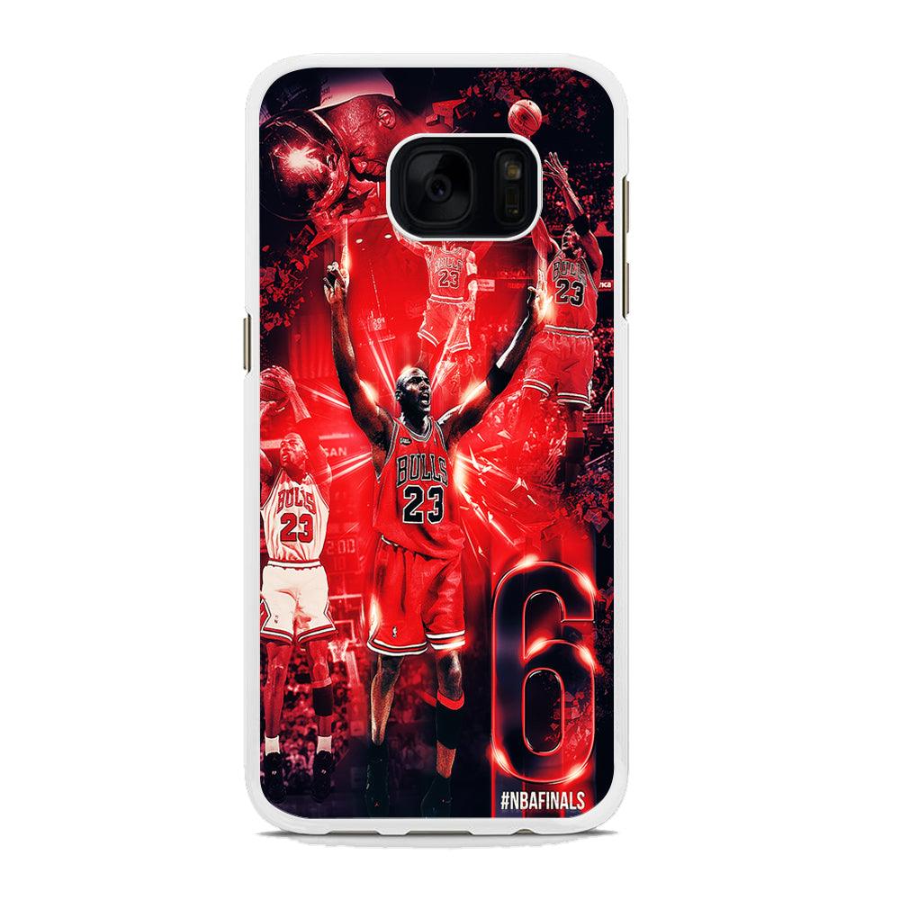 Michael Jordan 6th Championship Samsung Galaxy S7 Edge Case-Rubber / White (2D Case)-Xtracase