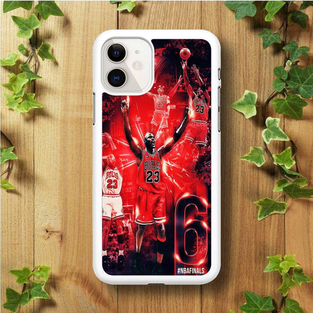 Michael Jordan 6th Championship iPhone 11 Case-Rubber / White (2D Case)-Xtracase