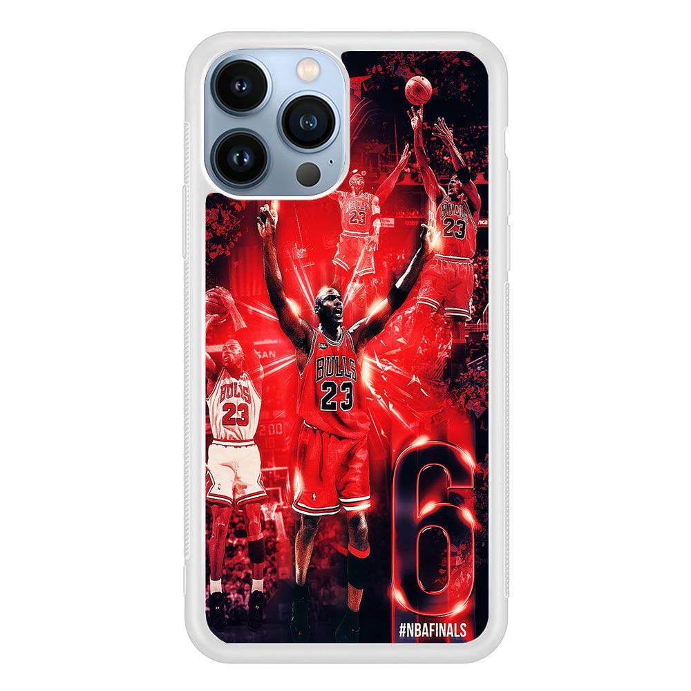 Michael Jordan 6th Championship iPhone 13 Pro Case-Rubber / White (2D Case)-Xtracase