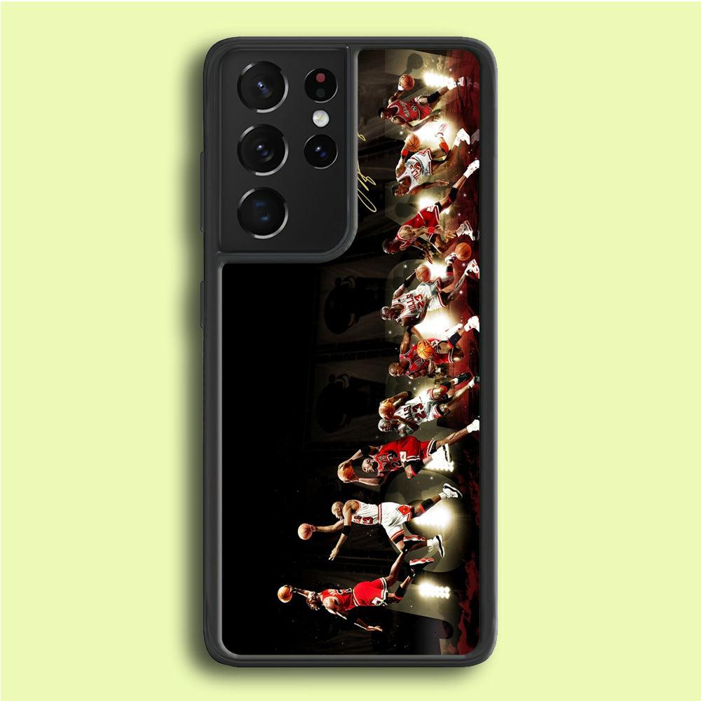 Michael Jordan Slam Dunk Samsung Galaxy S21 Ultra Case-Rubber / Black (2D Case)-Xtracase