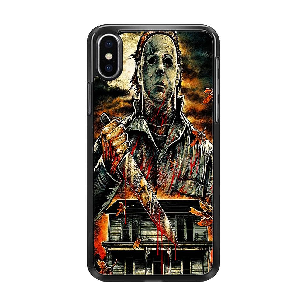 Michael Myers House iPhone Xs Case-Rubber / Black (2D Case)-Xtracase