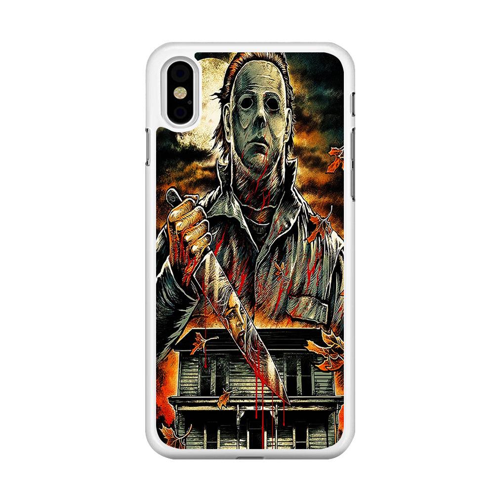 Michael Myers House iPhone Xs Case-Rubber / White (2D Case)-Xtracase