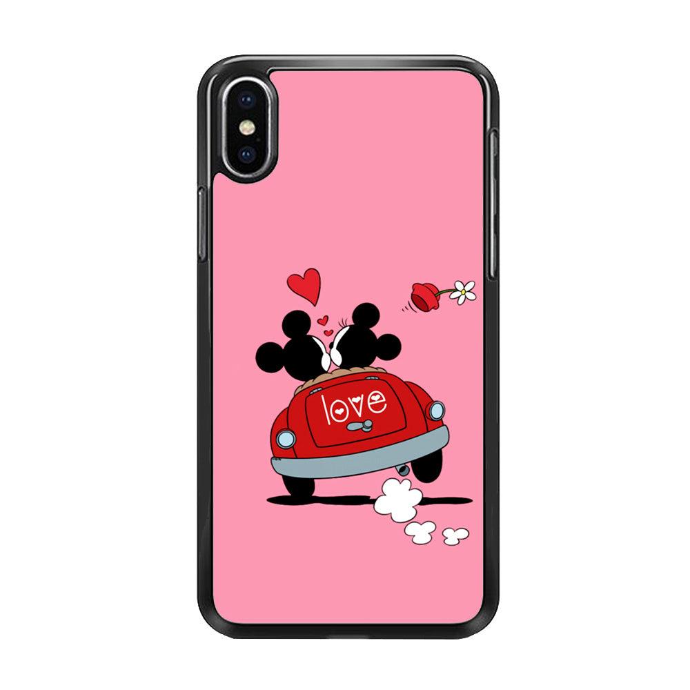 Mickey and Minnie Ride in The Car iPhone Xs Case-Rubber / Black (2D Case)-Xtracase