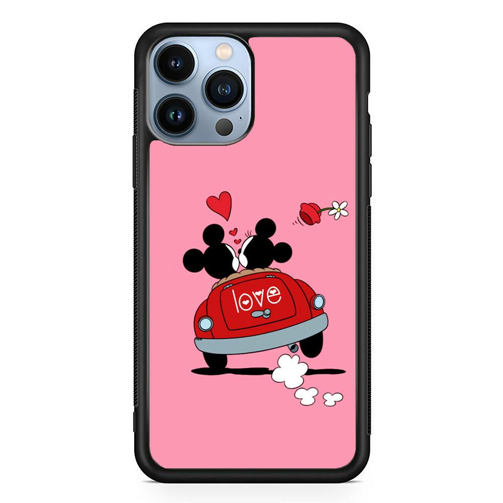Mickey and Minnie Ride in The Car iPhone 13 Pro Max Case-Rubber / Black (2D Case)-Xtracase