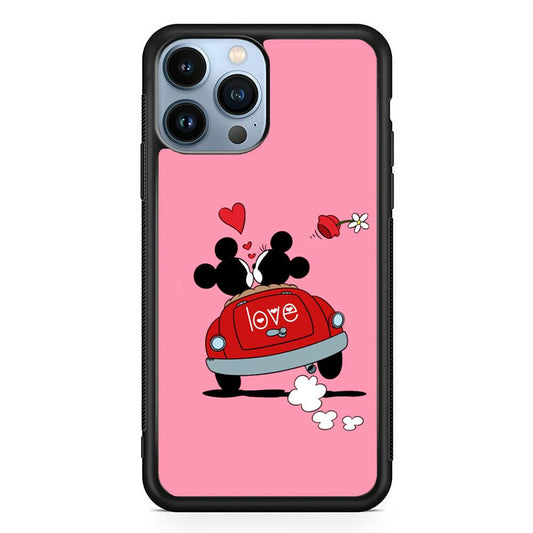 Mickey and Minnie Ride in The Car iPhone 13 Pro Max Case-Rubber / Black (2D Case)-Xtracase