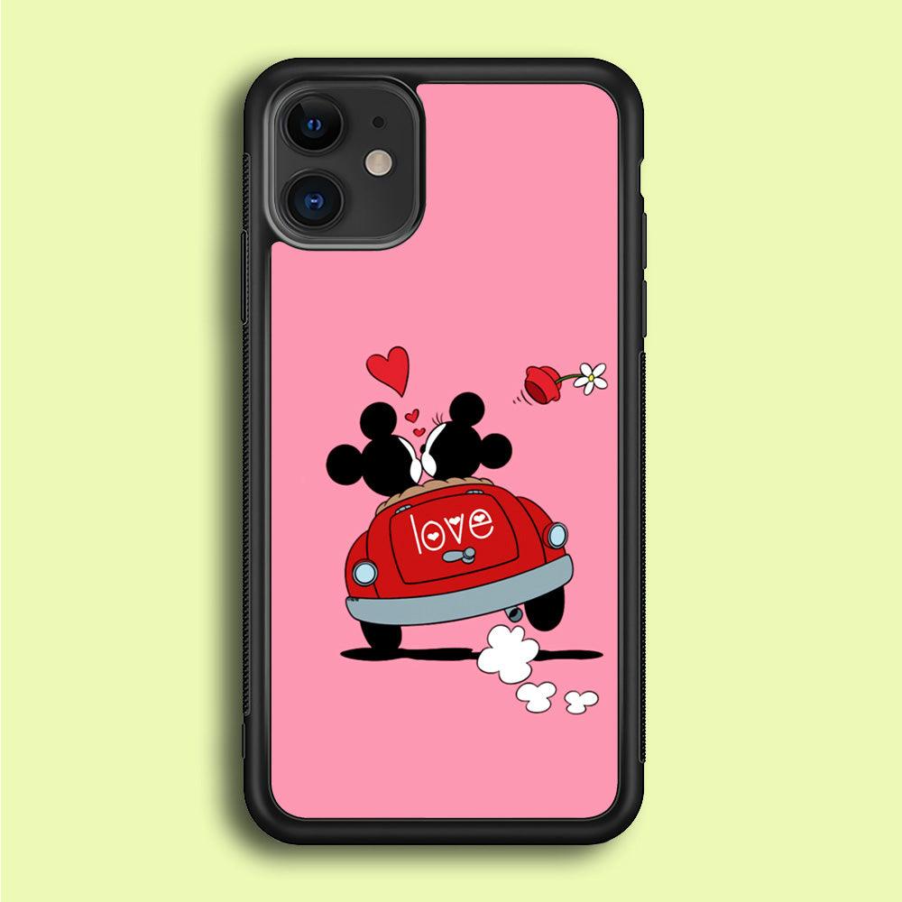 Mickey and Minnie Ride in The Car iPhone 12 Case-Rubber / Black (2D Case)-Xtracase