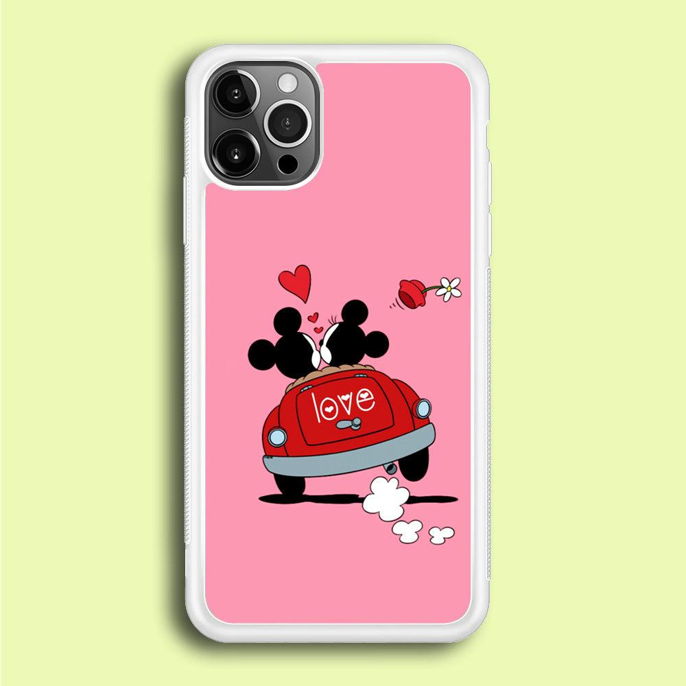 Mickey and Minnie Ride in The Car iPhone 12 Pro Case-Rubber / White (2D Case)-Xtracase