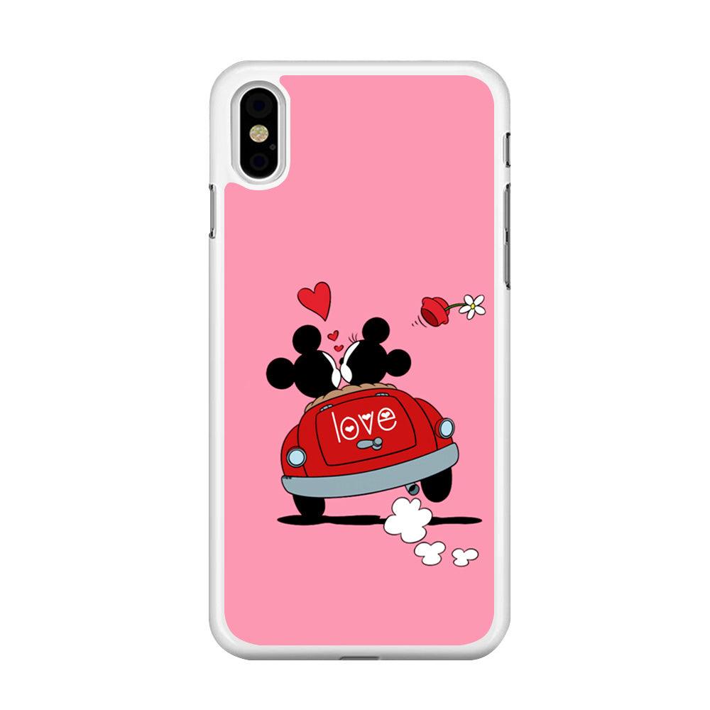 Mickey and Minnie Ride in The Car iPhone Xs Case-Rubber / White (2D Case)-Xtracase