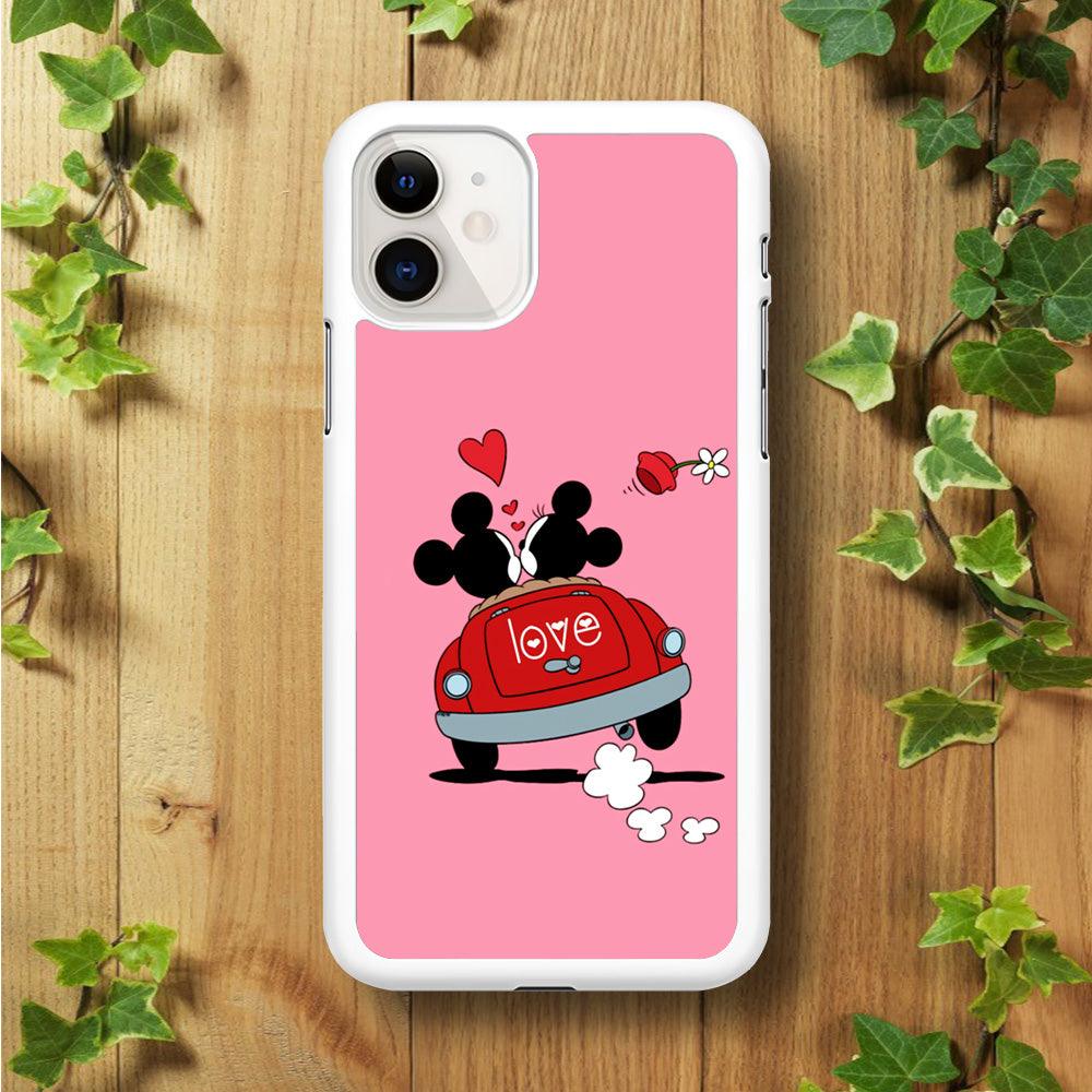 Mickey and Minnie Ride in The Car iPhone 11 Case-Rubber / White (2D Case)-Xtracase