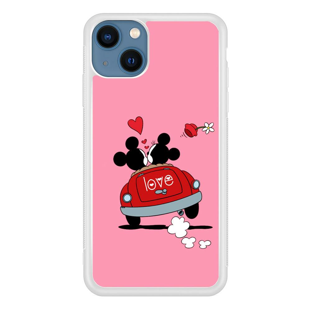 Mickey and Minnie Ride in The Car iPhone 13 Case-Rubber / White (2D Case)-Xtracase