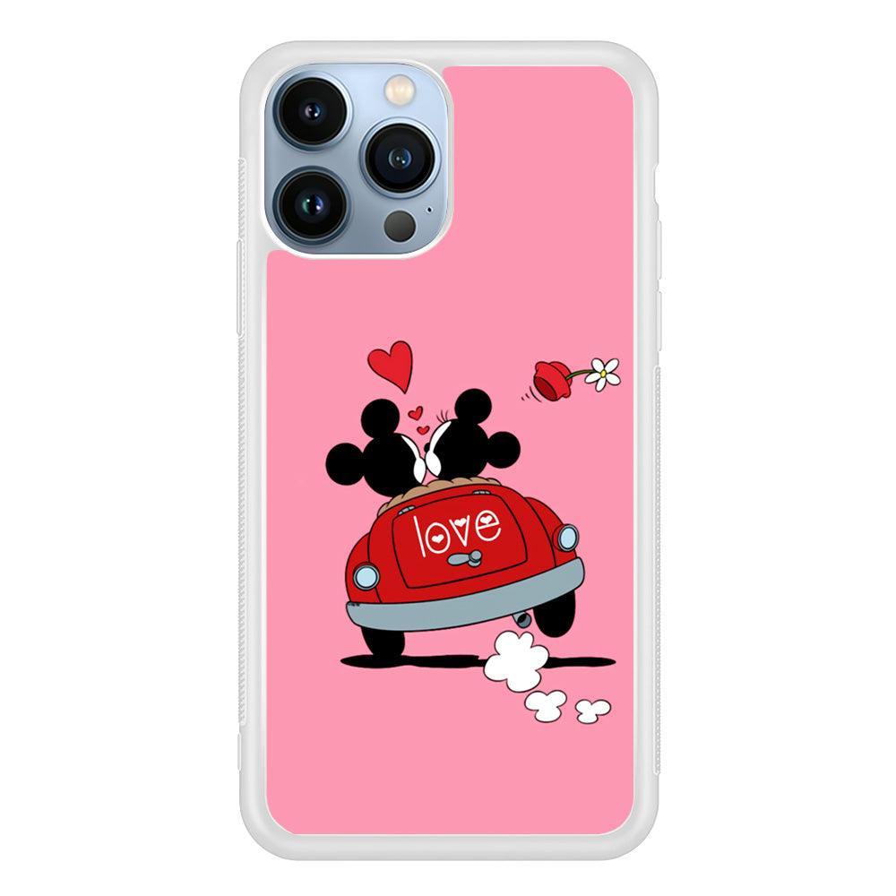 Mickey and Minnie Ride in The Car iPhone 13 Pro Max Case-Rubber / White (2D Case)-Xtracase
