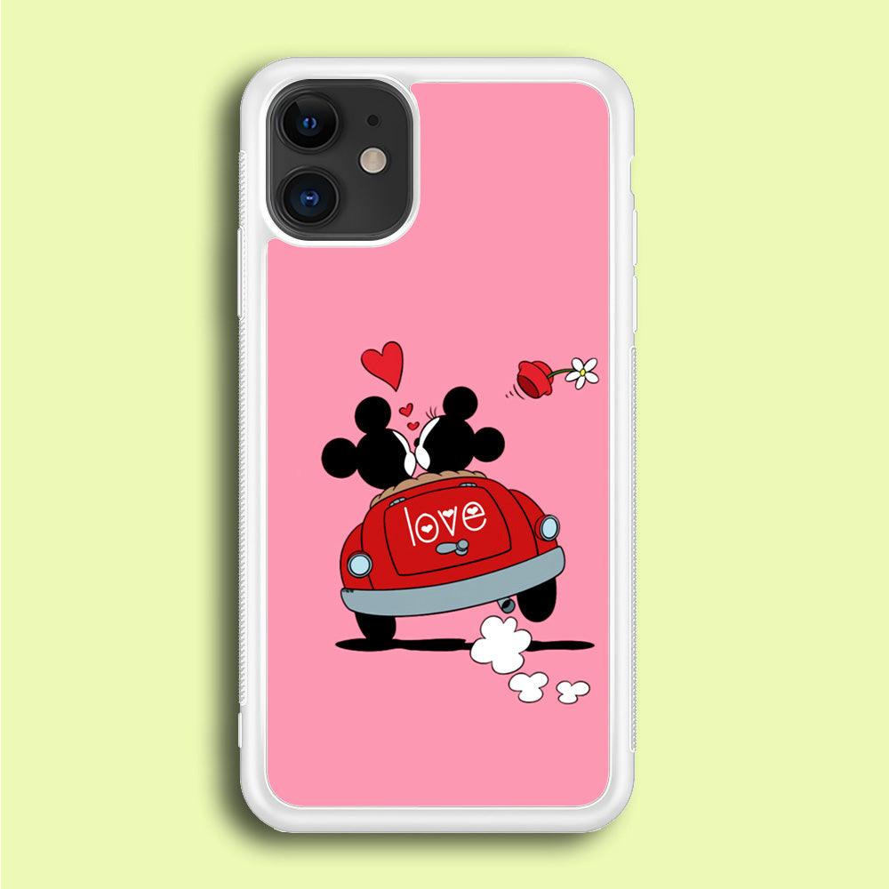 Mickey and Minnie Ride in The Car iPhone 12 Case-Rubber / White (2D Case)-Xtracase