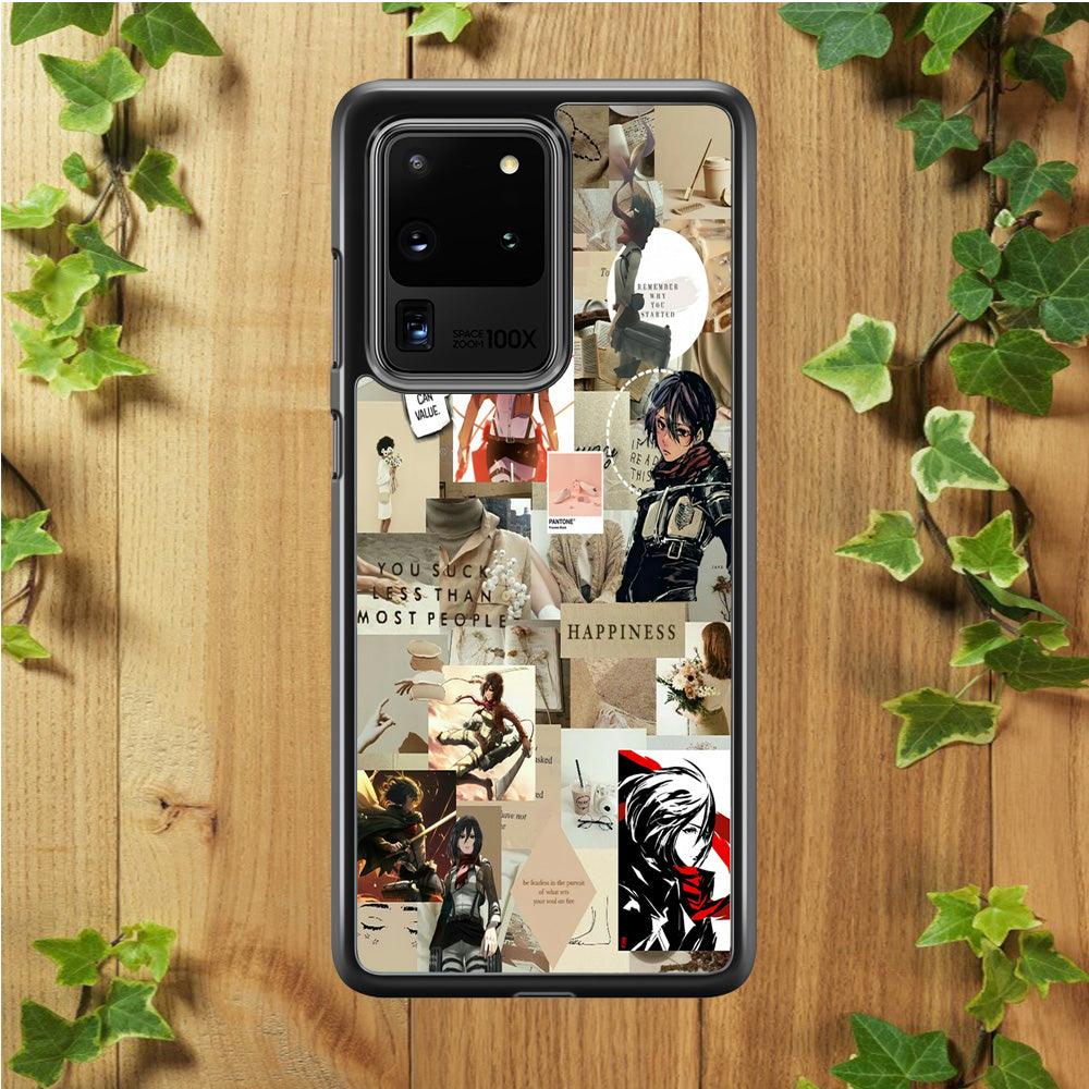 Mikasa Ackerman Aesthetic Samsung Galaxy S20 Ultra Case-Rubber / White (2D Case)-Xtracase