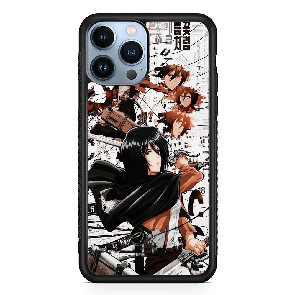 Mikasa Ackerman Shingeki no Kyojin iPhone 13 Pro Case-Rubber / Black (2D Case)-Xtracase