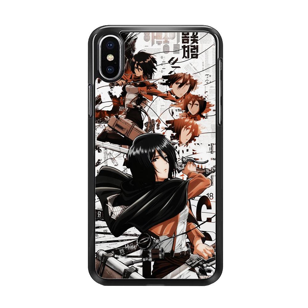 Mikasa Ackerman Shingeki no Kyojin iPhone X Case-Rubber / Black (2D Case)-Xtracase