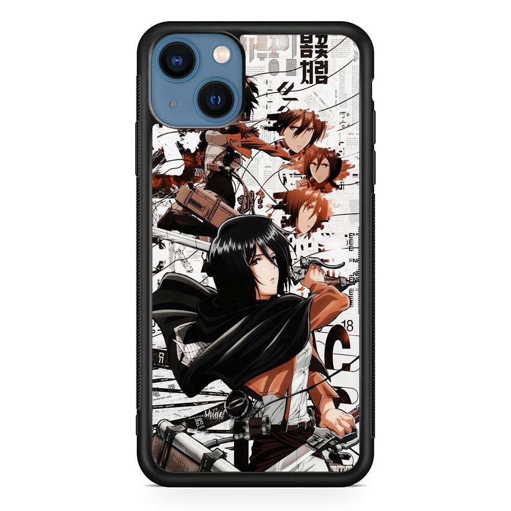 Mikasa Ackerman Shingeki no Kyojin iPhone 13 Mini Case-Rubber / Black (2D Case)-Xtracase