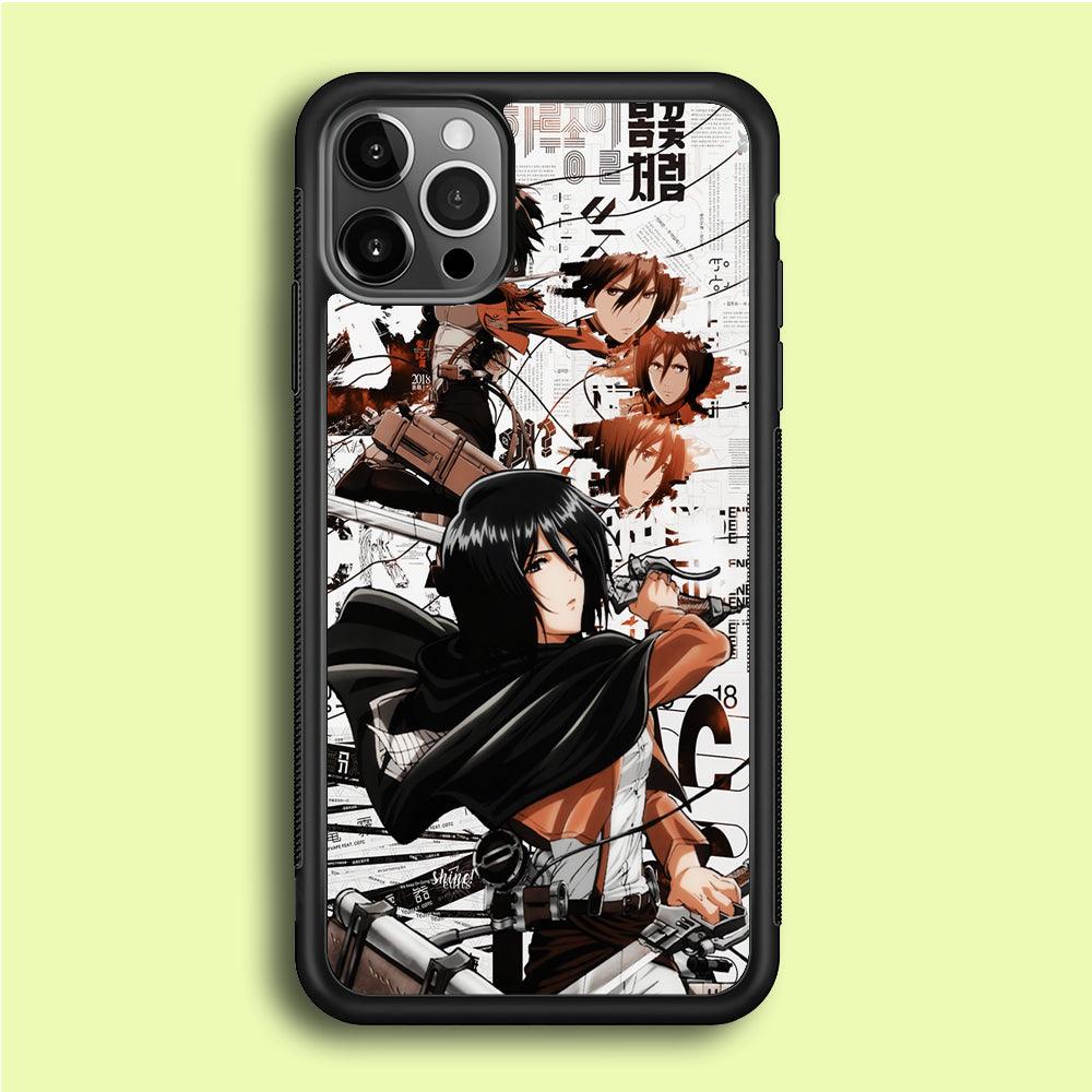 Mikasa Ackerman Shingeki no Kyojin iPhone 12 Pro Case-Rubber / Black (2D Case)-Xtracase
