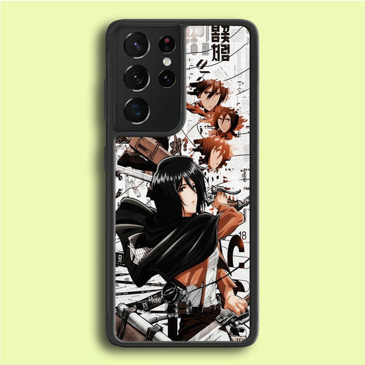 Mikasa Ackerman Shingeki no Kyojin Samsung Galaxy S21 Ultra Case-Rubber / Black (2D Case)-Xtracase