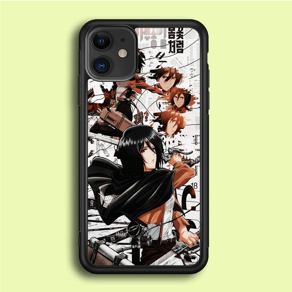 Mikasa Ackerman Shingeki no Kyojin iPhone 12 Case-Rubber / Black (2D Case)-Xtracase