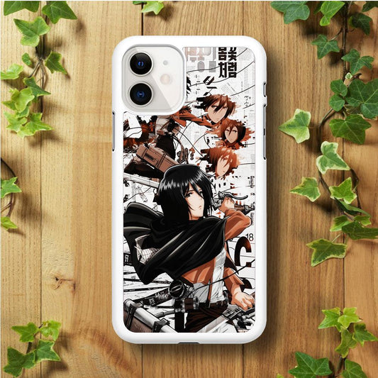 Mikasa Ackerman Shingeki no Kyojin iPhone 11 Case-Rubber / White (2D Case)-Xtracase