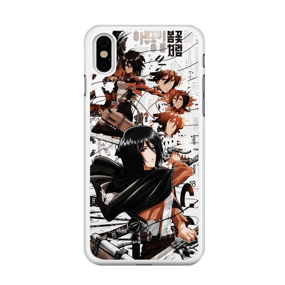 Mikasa Ackerman Shingeki no Kyojin iPhone X Case-Rubber / White (2D Case)-Xtracase
